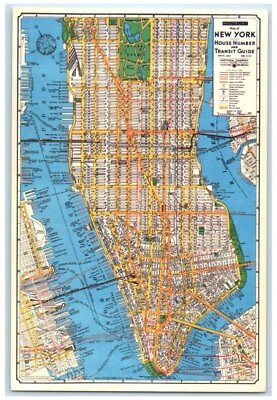 c1960 New York House Number Transit Guide Map New York Vintage Antique Postcard