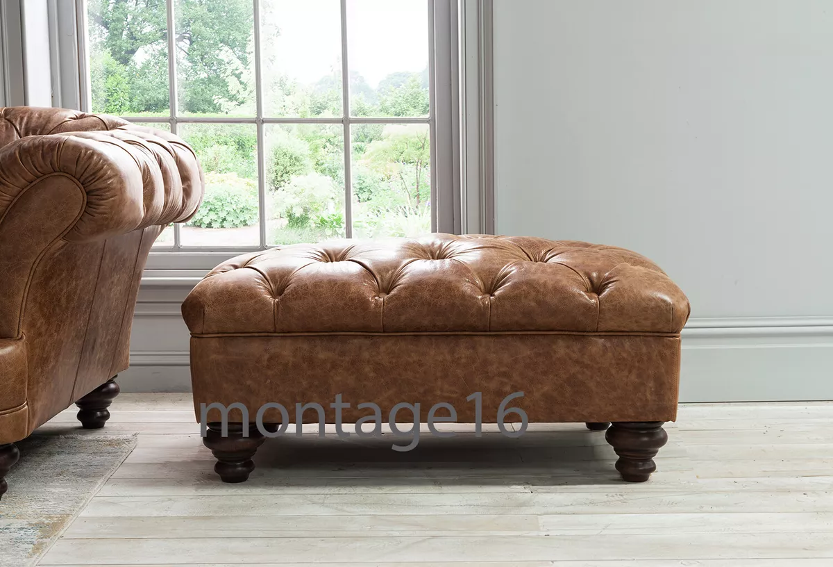Judge Oskar Buttoned Chesterfield Vintage Tan Leather Footstool eBay