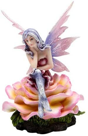Ebros Pink Ice Flower Fairy Sitting on a Rose Statue Figurine 4.5 Inch Height - Afbeelding 2 van 2