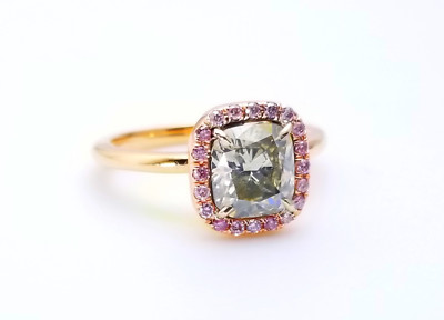 1.68ct Fancy Gray & 6PP Fancy Intense Pink Diamond Engagement Ring GIA 18K SI1