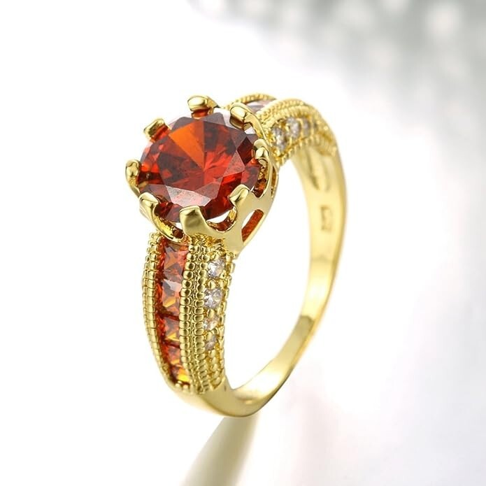 Yellow Chimes Dazzling Imperial Red Austrian Crystal Gold Plated Ring