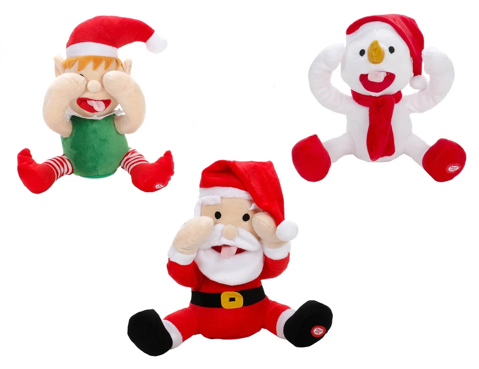 Lustige Plüsch Weihnachtsfigur rausgestreckter Wackelzunge Jingle Bells Musik - Bild 1 von 1