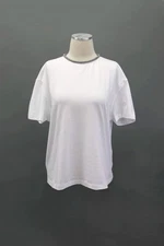 NWT$1350 Brunello Cucinelli Women Short Sleeve Tee W/Monili Beaded Collar M W242