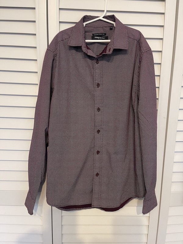 Kenneth Cole New York YS Button Front Dress Shirt Purp/Burgundy Geometric Print