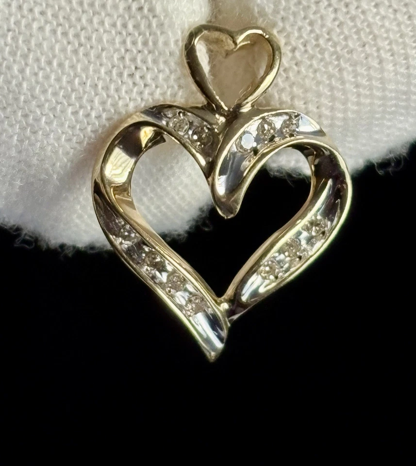 "Colgante Jane Seymour Oro 10k Corazón Abierto Diamante Deslizable Juego de Canales 3/4"" JWBR" Foto 3 de 4