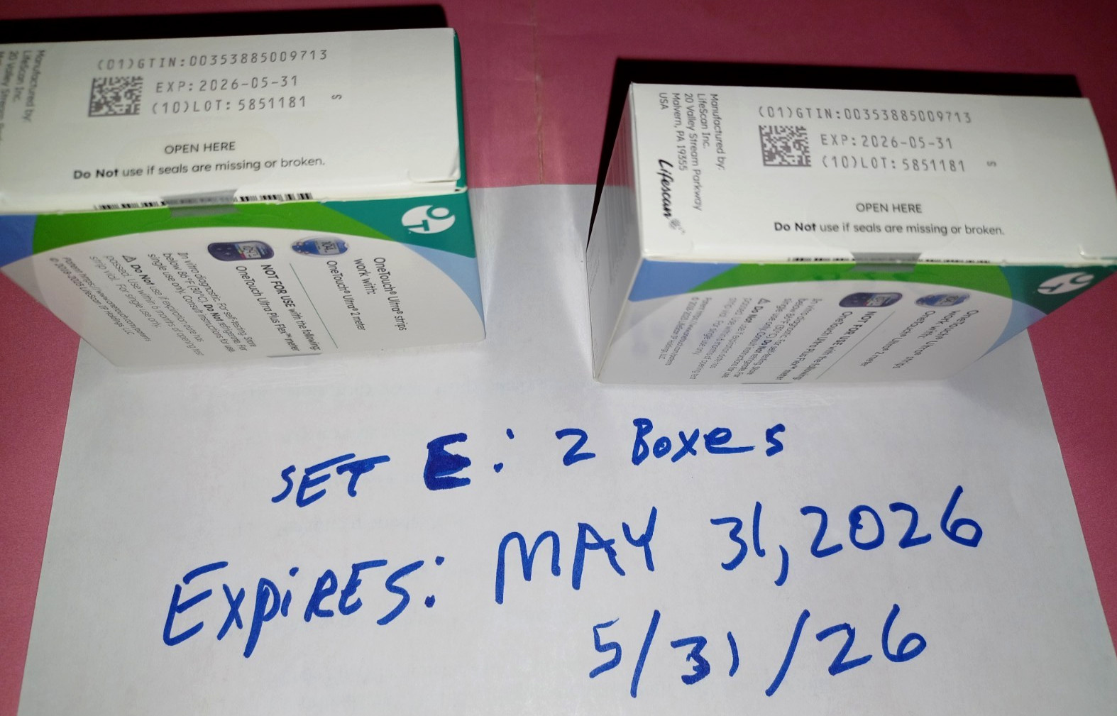 200 ONE TOUCH ULTRA blood TEST STRIPS 2 X 100, Exp. MAY 2026, 2 NEW SEALED Boxes