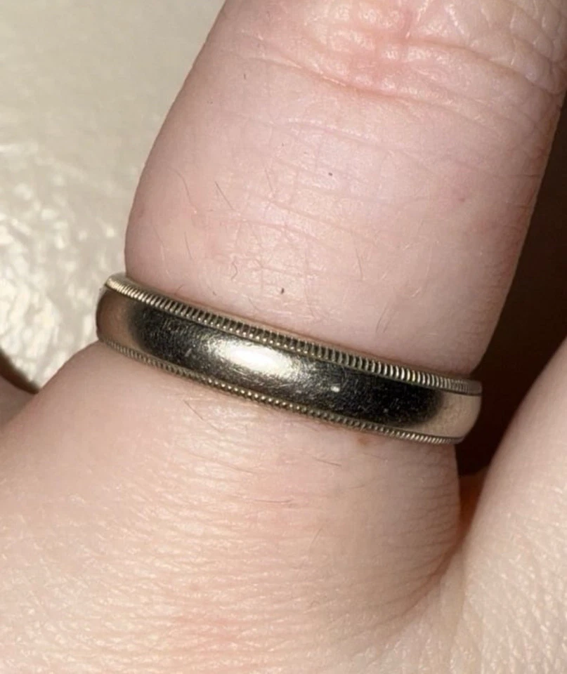 Benchmark Wedding Band 10K White Gold 4mm Double Milgrain Comfort Fit Sz10 4.3g - Image 3 of 4