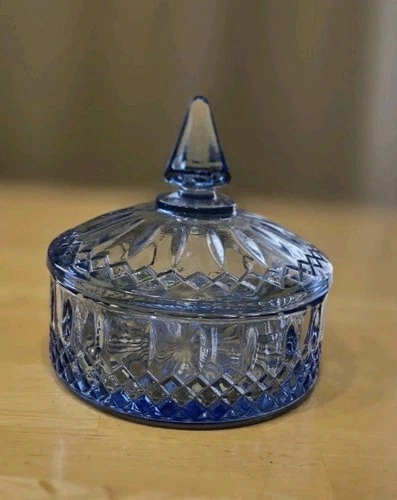 VTG Indiana Glass Princess Diamond Point Blue Nut/Candy Dish Jar