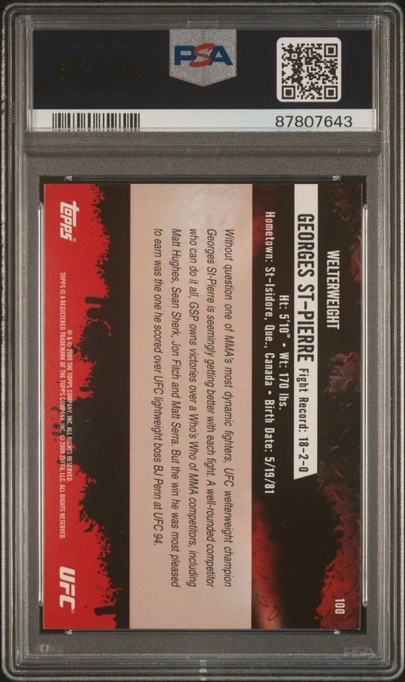 2009 TOPPS UFC ROUND 2 100 GEORGES ST-PIERRE, rookie year PSA 9 - Image 2 of 2