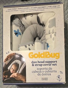 NEW Goldbug Duo Car Seat Stroller Head Support & Strap Cover Set Gray White