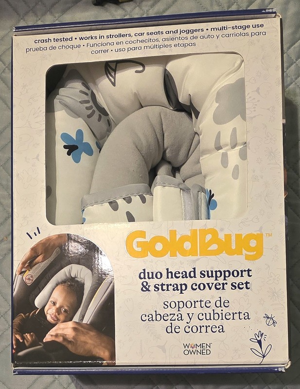 NEW Goldbug Duo Car Seat Stroller Head Support & Strap Cover Set Gray White