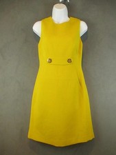 Tory Burch Dress Womens 2 Yellow Sleeveless Sheath Gold Logo Button Old Money