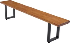 "Durable Solid Wood Top Bench with Sturdy Metal Legs – Versatile Dining & Office