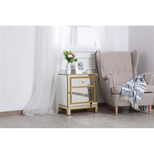 Elegant Decor Reflexion 1-Door Solid Wood and MDF Nightstand in Gold - Picture 2 of 8