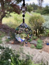 FENG SHUI HANGING CRYSTAL BALL Clear Faceted Sphere Sun Catcher Rainbow Prism