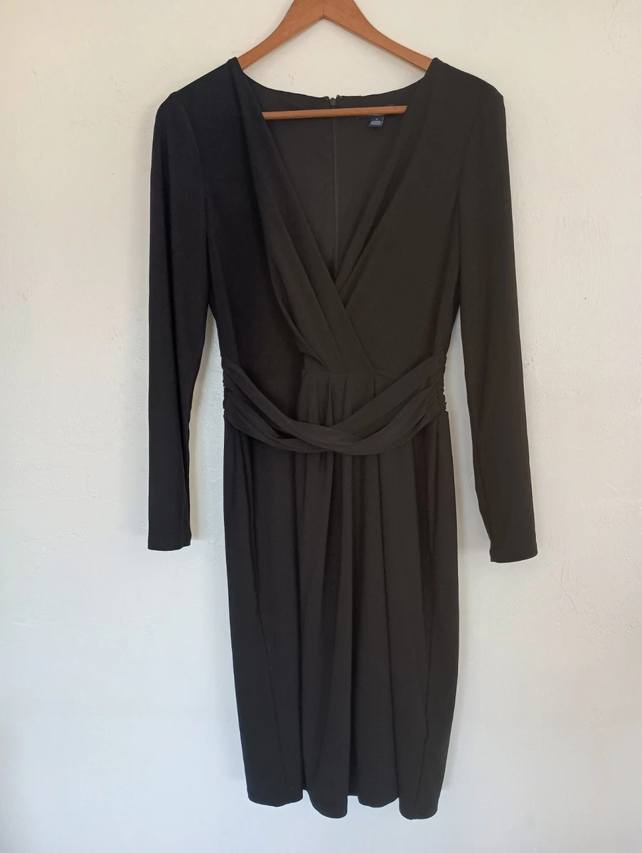 chaps long sleeve dress Chaps Long Sleeve Blue Midi Dress Women's Stretch Ruched Hips Waterfall  Neck XL
