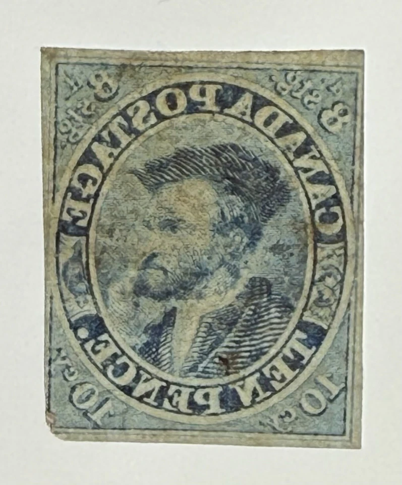 Canadá #7 1855 10d azul Cartier papel usado/transparente, 3+ márgenes Foto 3 de 3