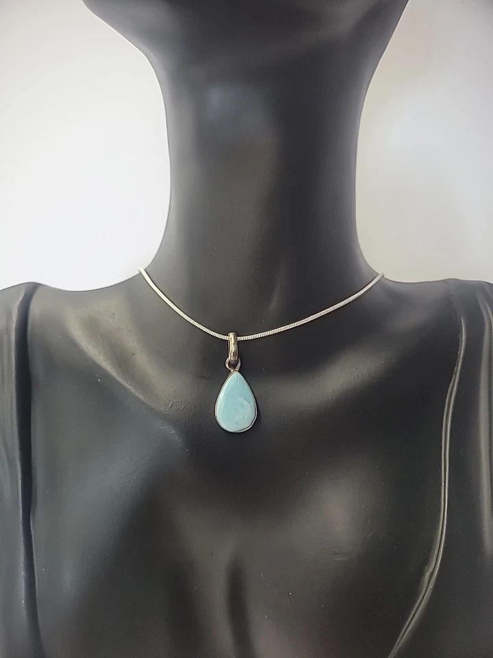Collar colgante vintage de plata de ley 925 piedra larimar joyería fina Foto 2 de 4