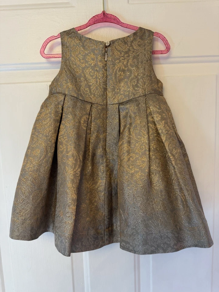 Baby Gap Girl’s Gold Jacquard Metallic Dress Size 2T - Image 2 of 4