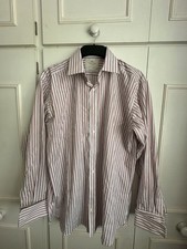 HAWES & CURTIS MENS SHIRT  Size 16 ST JAMES SLIM FIT RED/WHITE STRIPED Button Up