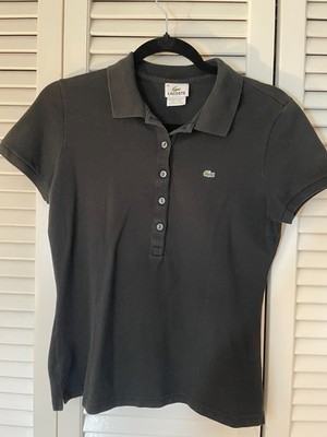 Lacoste Women s VTG Black Polo Shirt Preppy Classic 5 Button Pullover SZ 42 Med