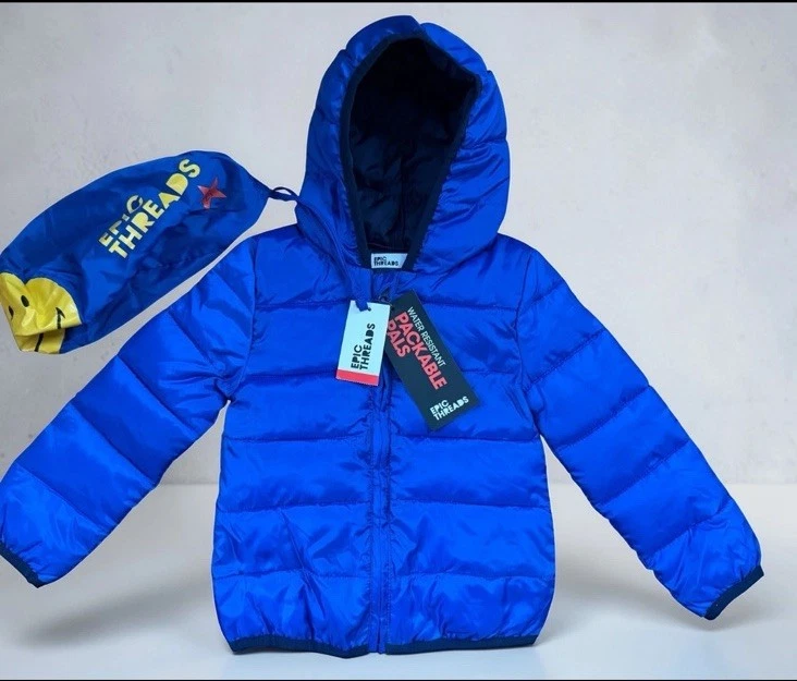 Epic Threads Water-Resistant Packable Pals Hooded Jacket with Storage Bag 4T