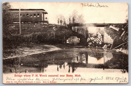Reese Michigan~Bridge Where Pere Marquette Train Wreck Occurred~1906 B&W PC