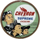 VINTAGE CHEVRON GASOLINE PORCELAIN SIGN GAS STATION PUMP MOTOR OIL SERVICE