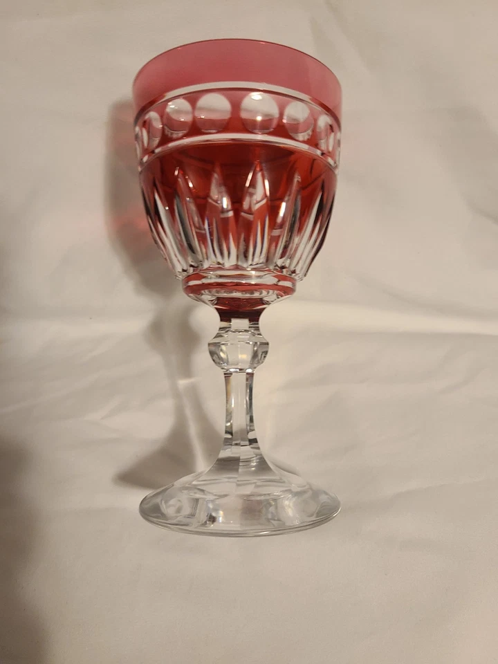 Vintage Val St. Lambert Fine Ruby Cut To Clear Crystal Glass Goblet - Image 3 of 4