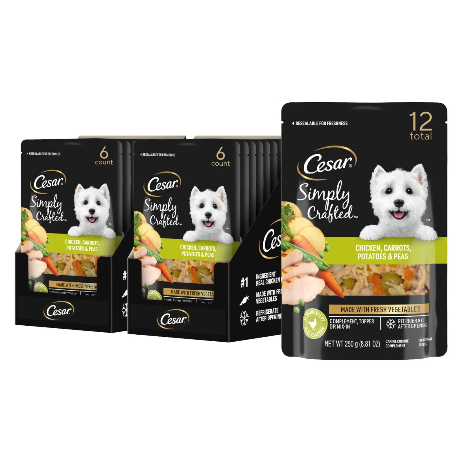Cesar Simply Crafted Adult Wet Dog Food Toppers for Dry 6 Count (Pack of 2)
