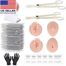 Piercing Kit -39Pcs Body Piercing Practice Kit with Silicone Ear  Nose Model -