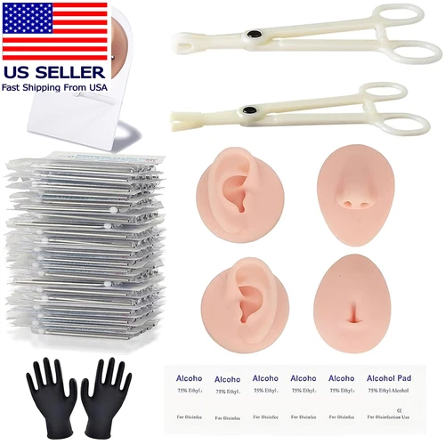 Piercing Kit -39Pcs Body Piercing Practice Kit with Silicone Ear & Nose Model - - product listing photo