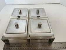 Condiment Serving  4 Ceramic Dish Set Metal Base w/Lids Oggi Heavy MCM style GUC