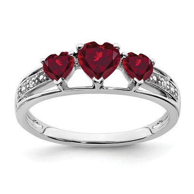 14K White Gold Created Red Ruby Diamond Heart Ring Love Band July Birthstone ...