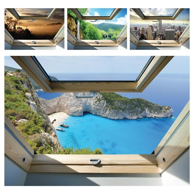 Vlies Fototapete Fenster 3D EFFEKT Insel Stadt Meer Landschaft Wandillusion 923
