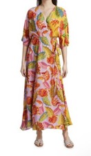 FARM RIO Mixed Beaks & Bananas Maxi Wrap Dress LILAC size S