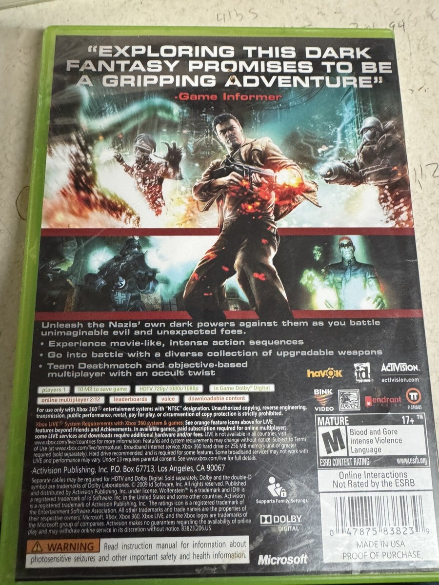 【新品未開封】xbox360 Wolfenstein　韓国パッケージ 新品未開封】xbox360 Wolfenstein 韓国パッケージ Amazon.com