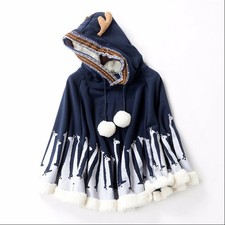 Donna Giapponese Antler Mantello con Cappuccio Pelliccia Giacca Poncho Stola Top