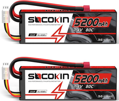 Socokin  Lipo Battery with Hard Case 2 Pack 2S 5200Mah 80C 7.4V 