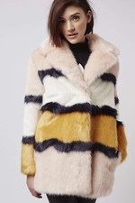New Topshop Faux Fur Colour Block Coat - Yellow / Multi - Size 4us / 8uk