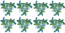 Blue Rosette Flower Patch Embroidered Iron on Sew on Cut out Lot of 8