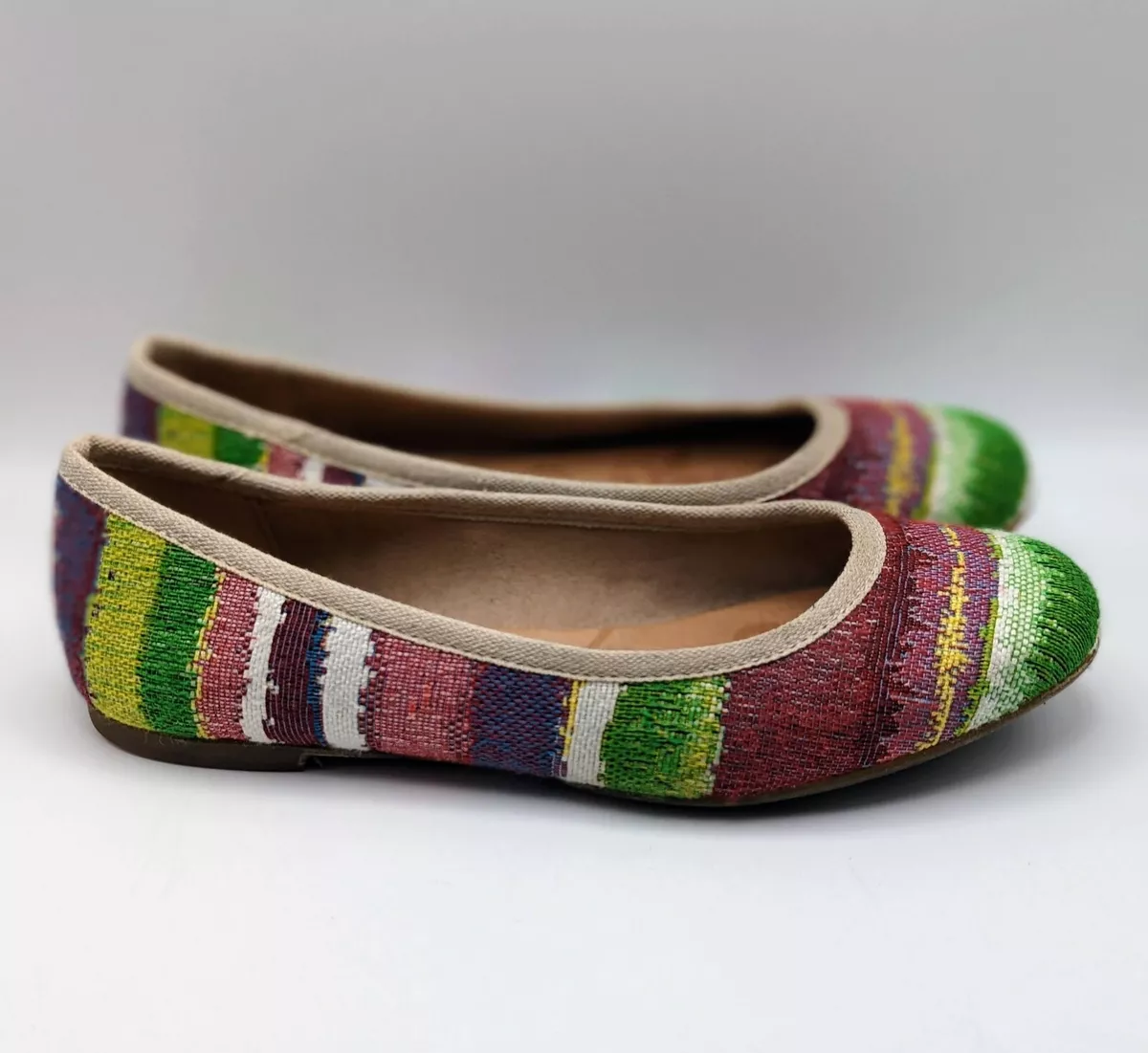 Born Ballerina Flats Shoes Abbee Colorful Linen Rainbow Stripe