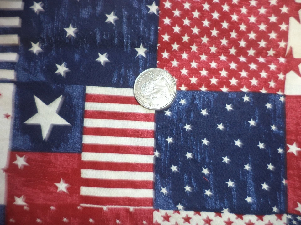 Patriotic Cotton Fabric Cheater Quilt Red White Blue  7/8 Yard - Image 3 of 3