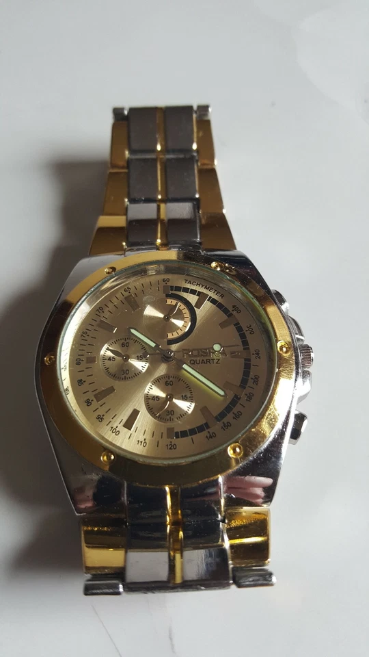 ROSRA Subesferas Dorado Plata Acero Inoxidable Cuarzo Taquímetro Reloj Batería no incl. Foto 4 de 4