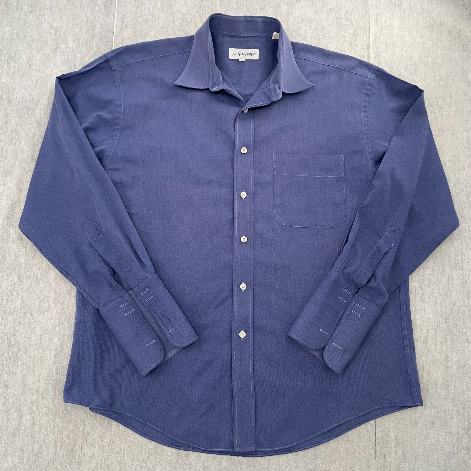 Camicia YSL Saint Laurent adulto 16 5 blu polsino francese con bottoni manica lunga uomo