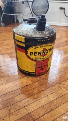 Vintage 5 Gal PENNZOIL Motor Oil Can Advertising Can - 第 1/5 張圖片