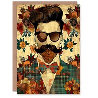 Hipster Mann PorträT Blumen Schnurrbart Geburtstagskarte