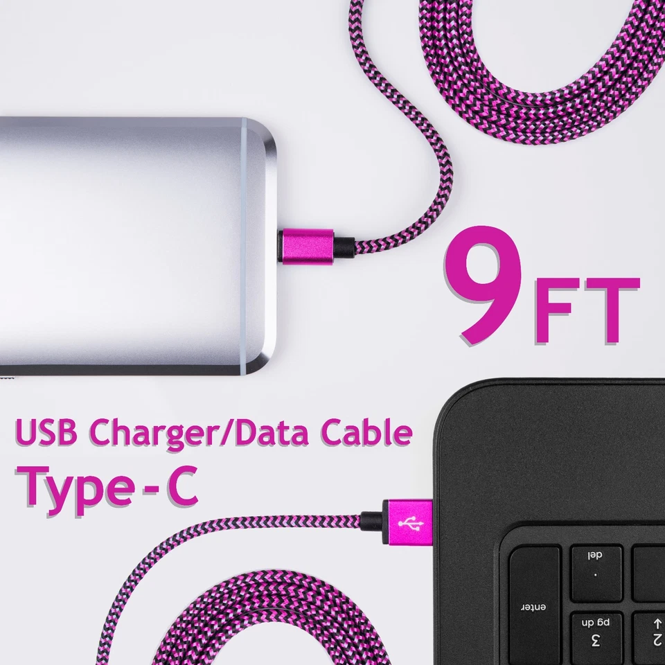 9 FT Type C USB Charger Data Cable For Android Device Type-C High Quality 2 Sets - Image 2 of 3
