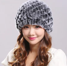 Women Winter Fur Hat Real Rex Rabbit Warm Beanie Caps Earmuffs Fluffy Soft 