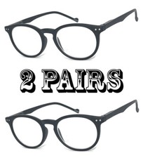 2 Pairs Combo Retro Round Reading Glasses Silver Rivet High Power Up to 6.00